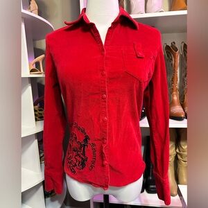 Harley Davidson live to ride collared red long sleeve button down top